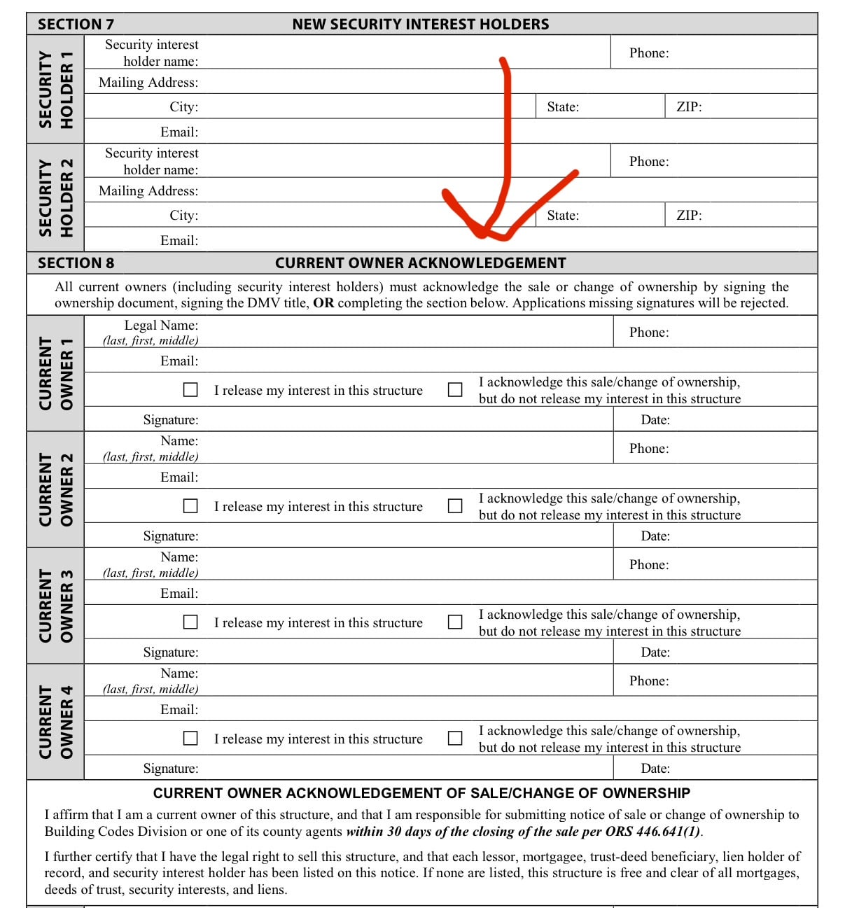 Sample Oregon divorce court order language awarding the manufactured home to one spouse