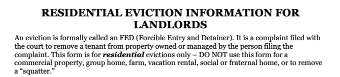Oregon Residential Eviction Information for Landlords form heading