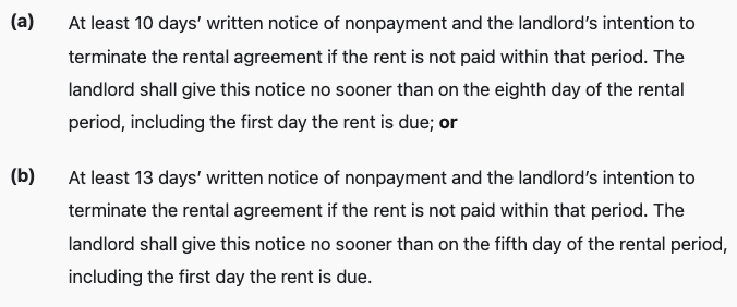 ORS 90.394 text showing the 10 day and 13 day written notice of nonpayment options